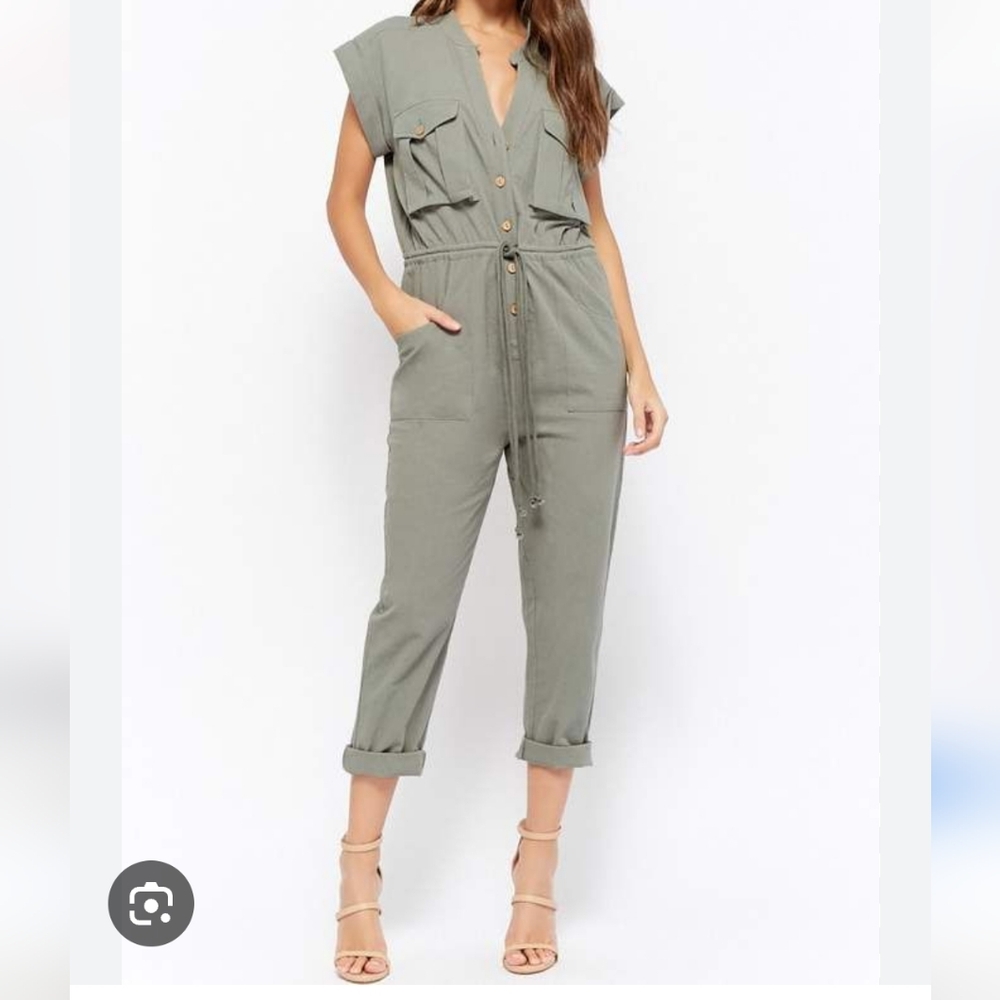 Made W/ Love Blue Blush Green Cotton Jumpsuit Size Small